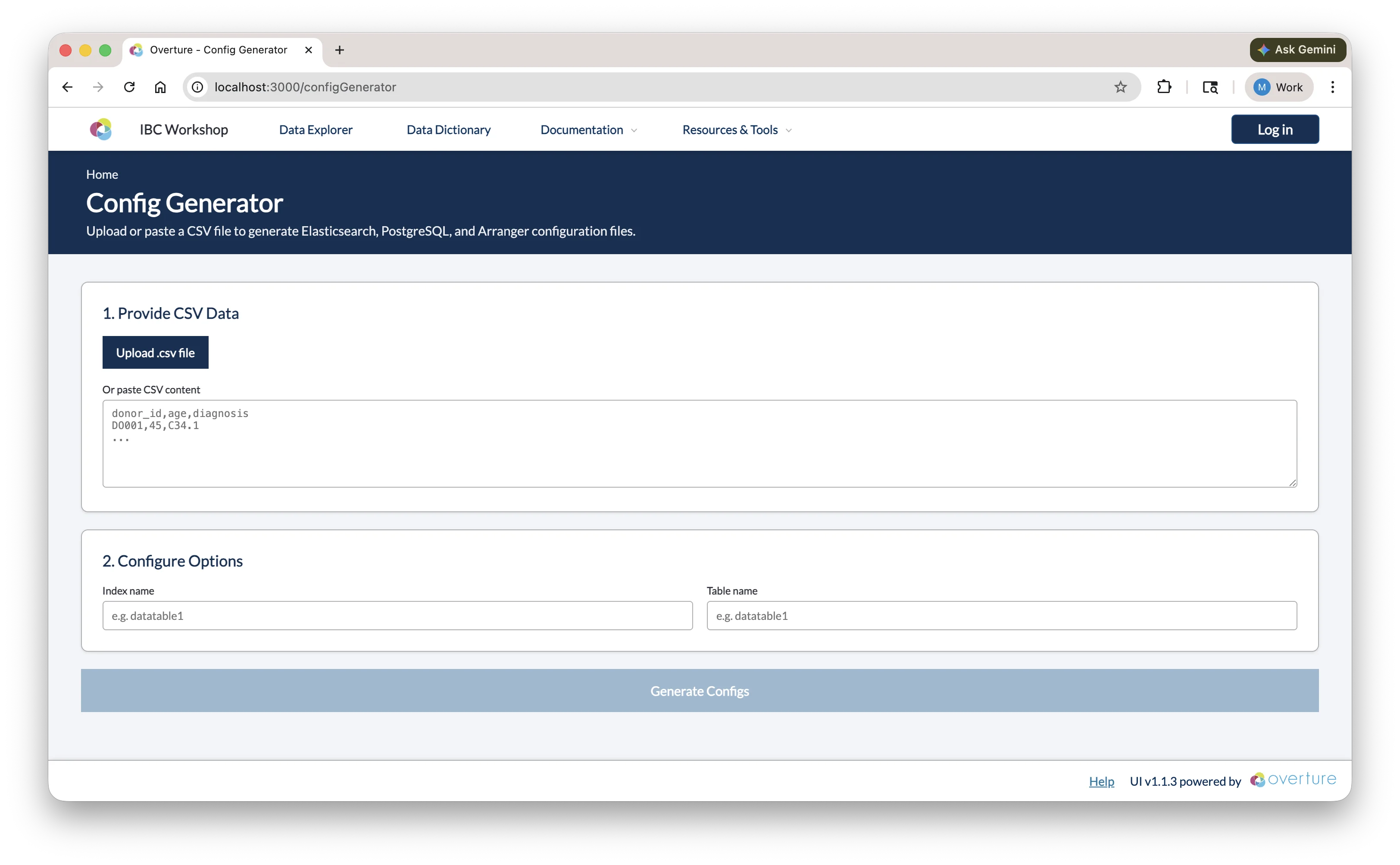 Config Generator page in the Stage portal navigation